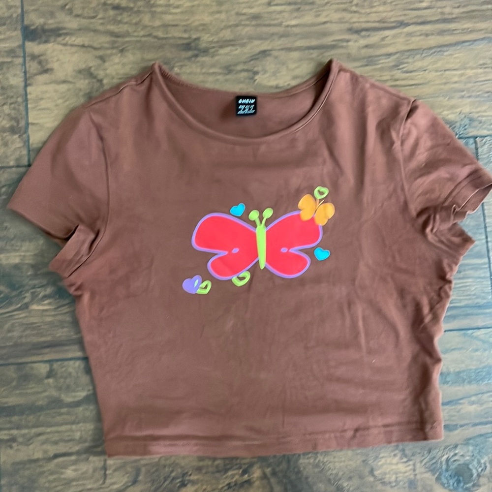 Shein graphic butterfly crop top